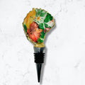 Tropical hibiscus motif oyster shell wine stopper with gold rim finish