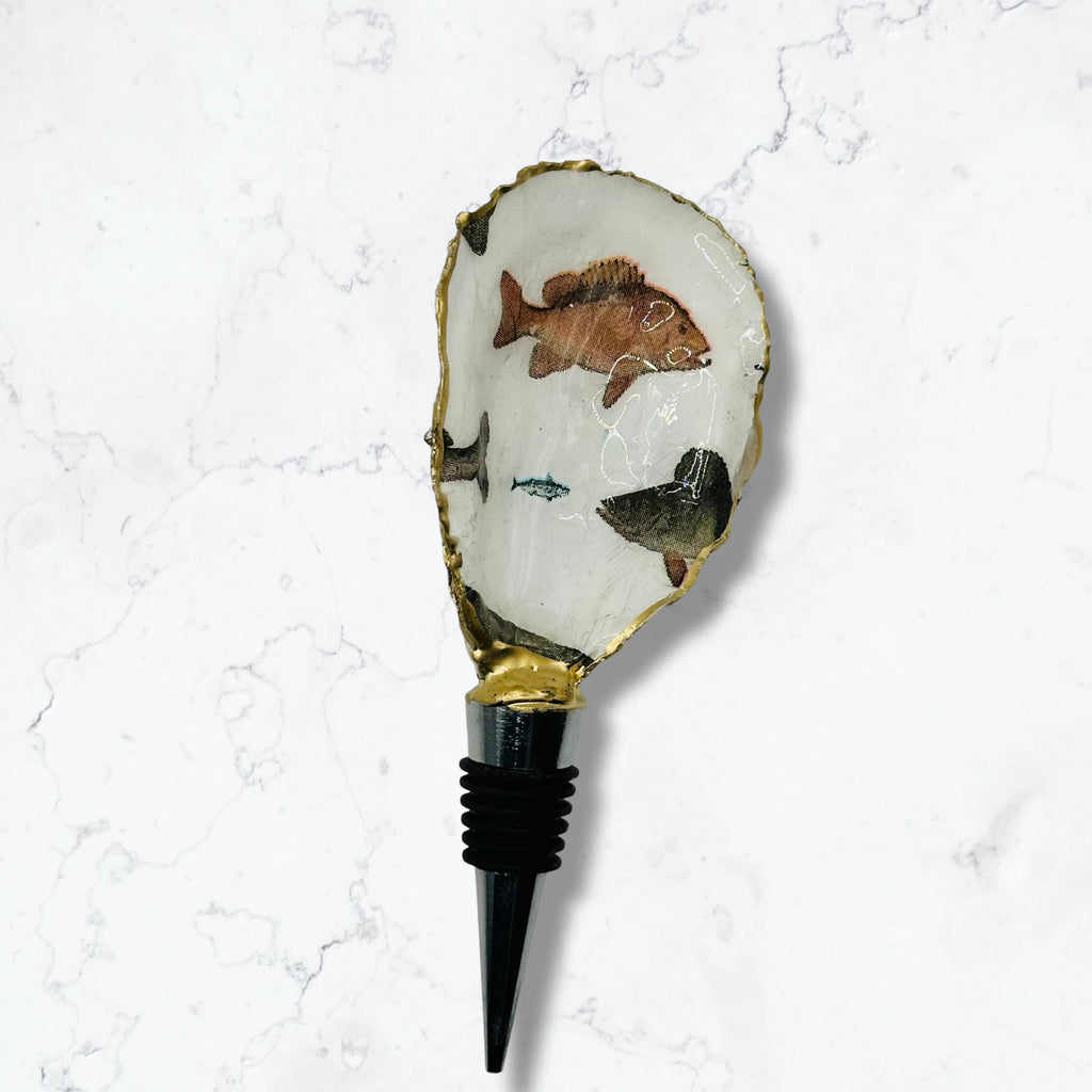 Fish motif oyster shell wine stopper with gold rim finish