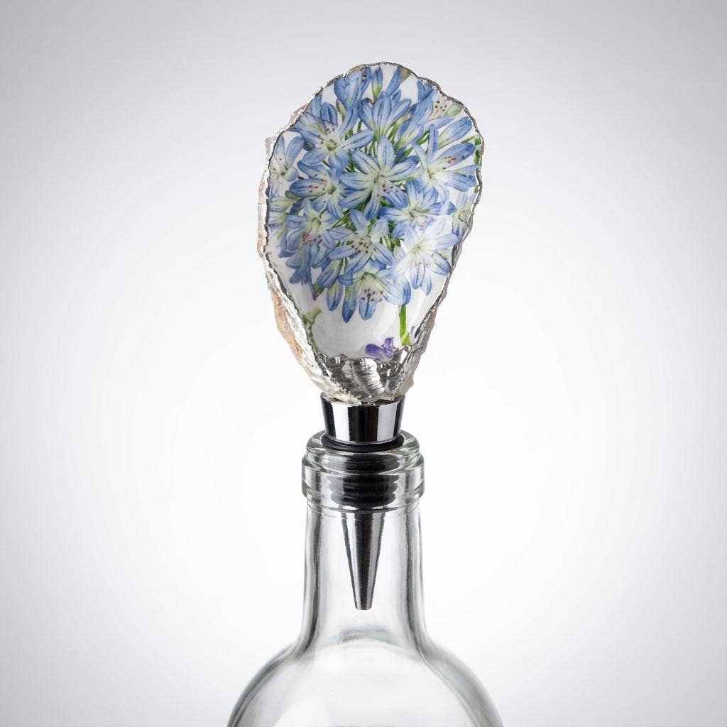 Azure Agapanthus Oyster Shell Wine Stopper