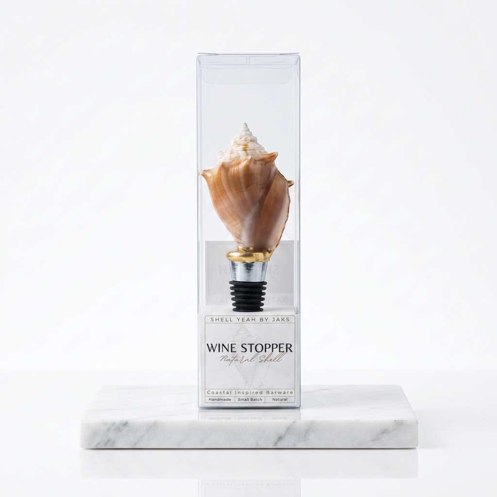 Natural spiral conch shell wine stopper with gold finish