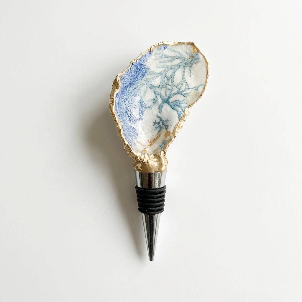 Blue Coral Reef Oyster Shell Wine Stopper