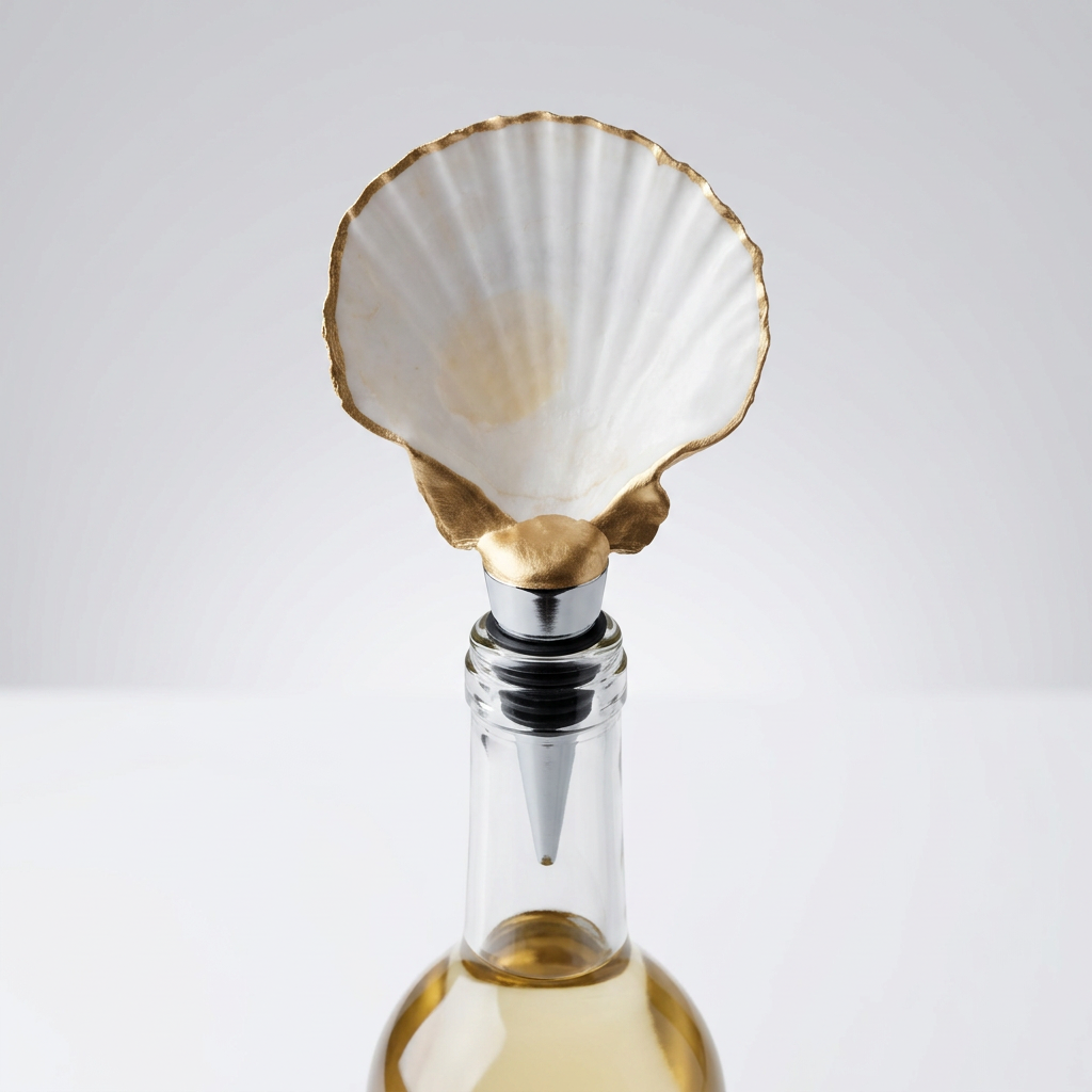 White Scallop Shell Wine Stopper Pearl Option