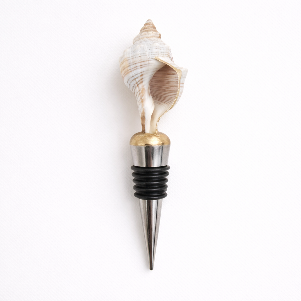 Striped Conch Shell Wine Stopper Gold Base