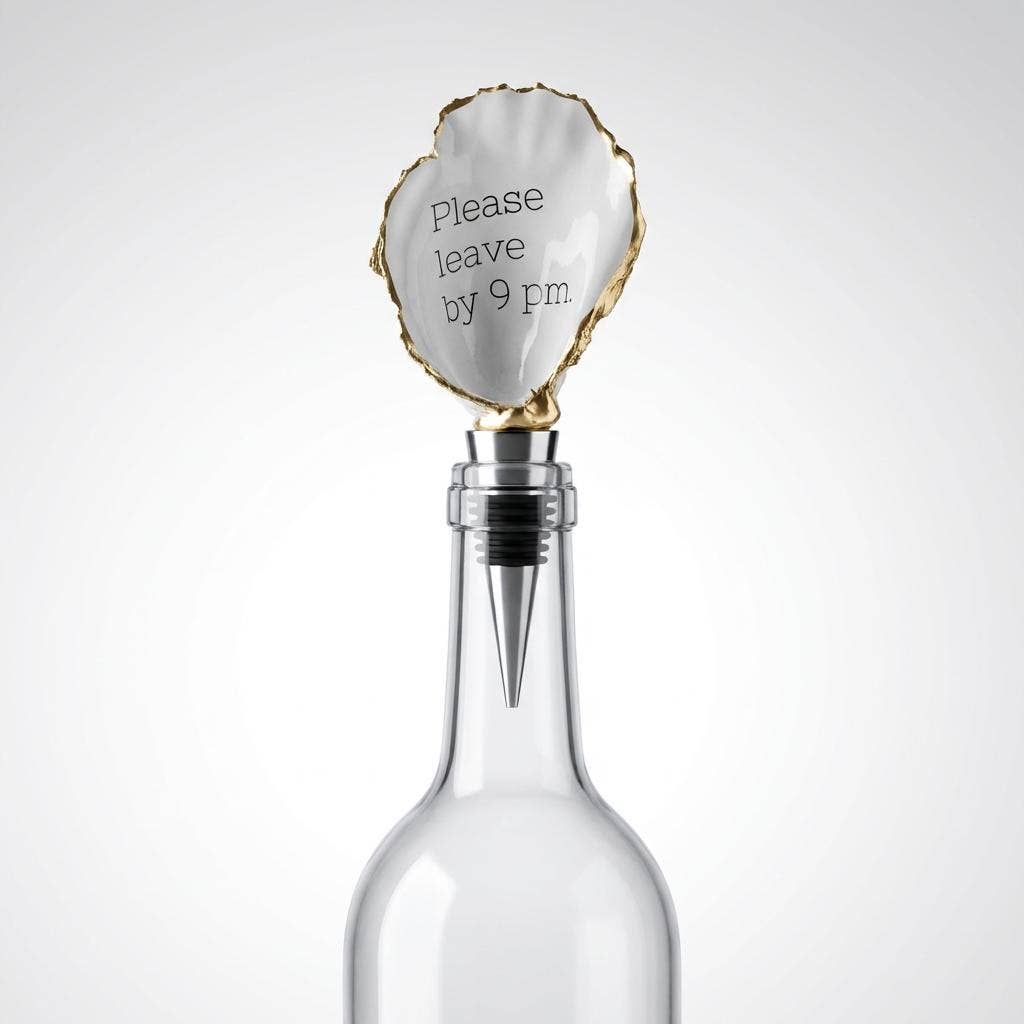 Please Leave By 9 Oyster Shell Wine Stopper
