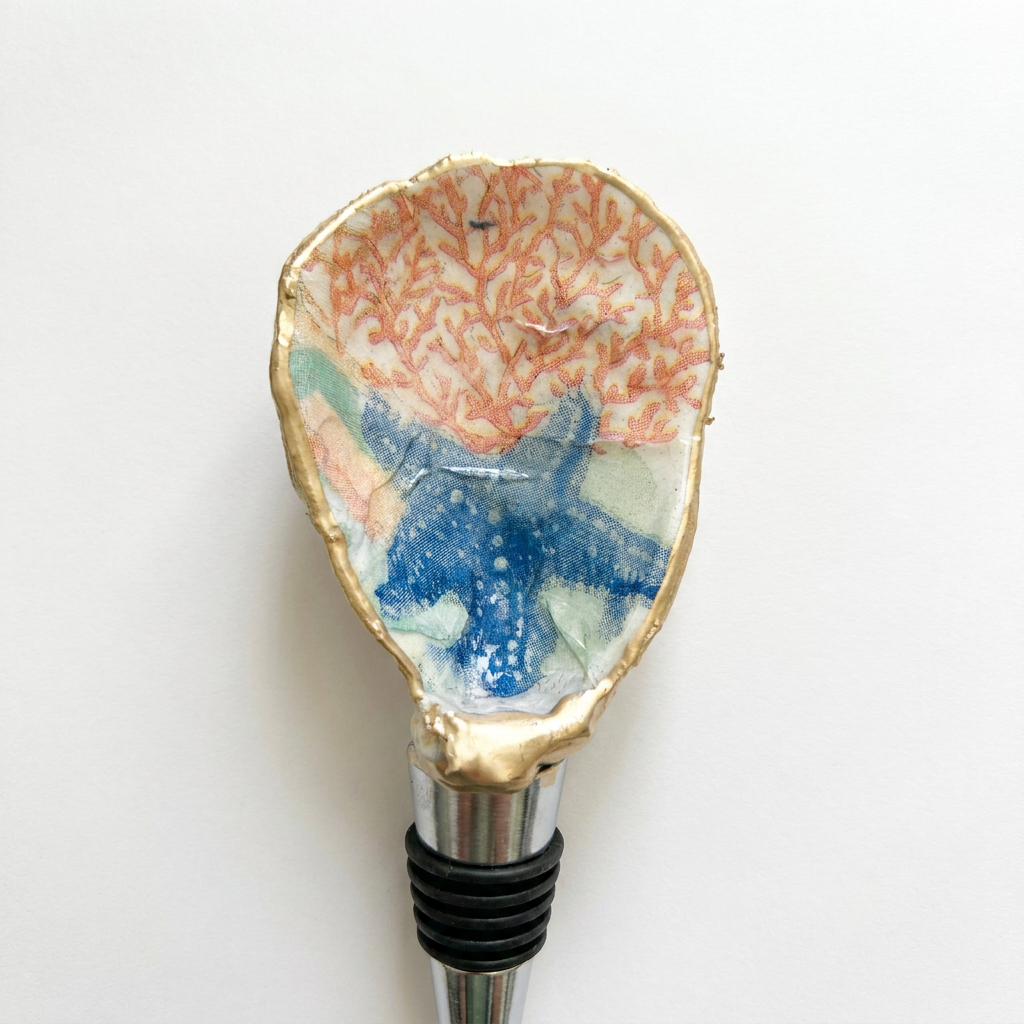 Coral Reef Oyster Shell Wine Stopper Coastal Gift