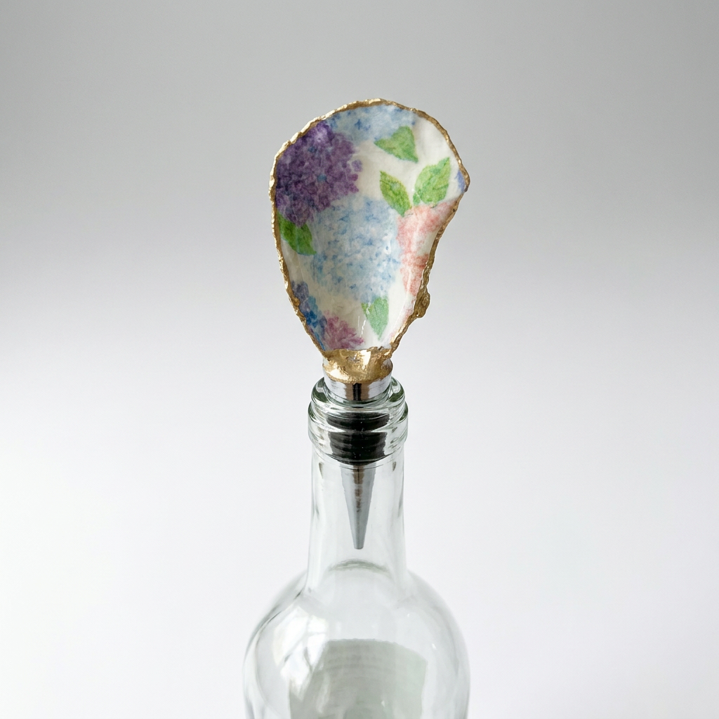 Pastel Floral Oyster Shell Wine Stopper Coastal Gift