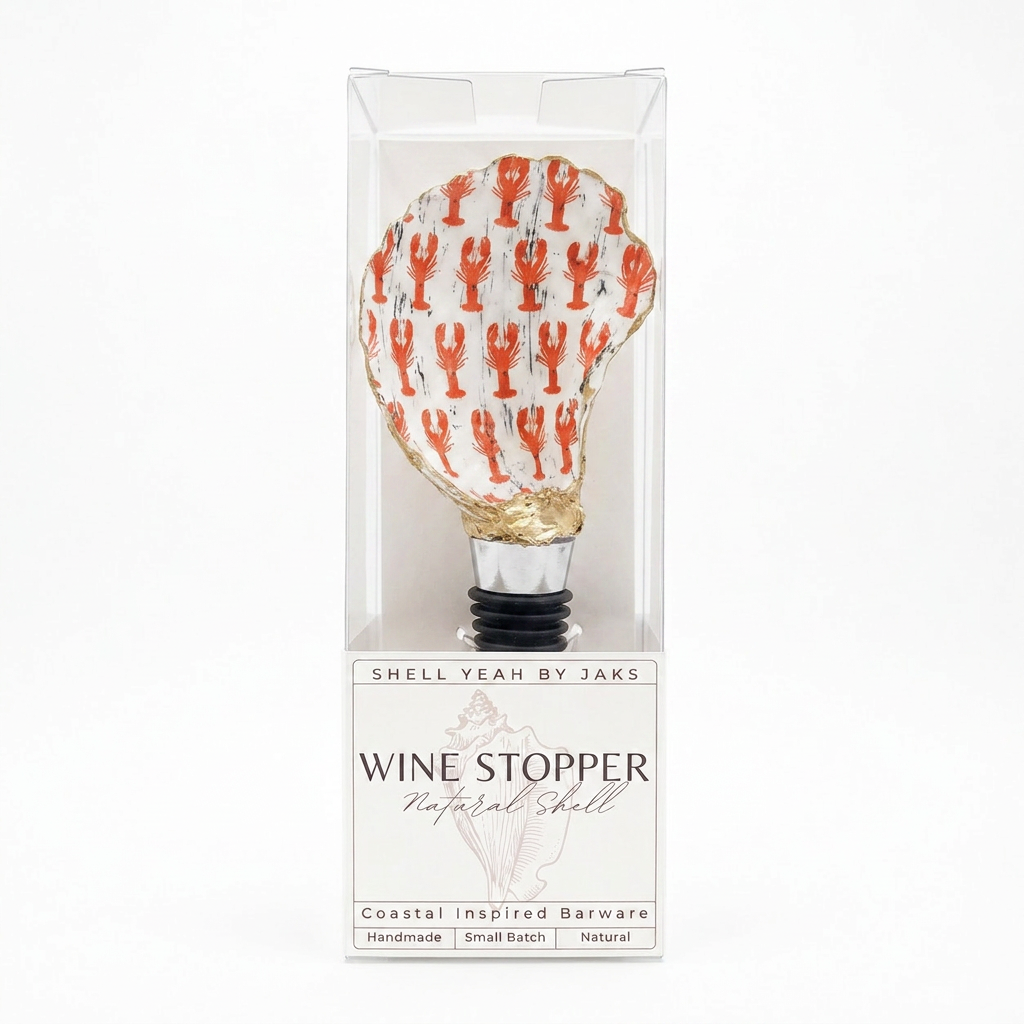 Lobster motif oyster shell wine stopper with gold rim finish