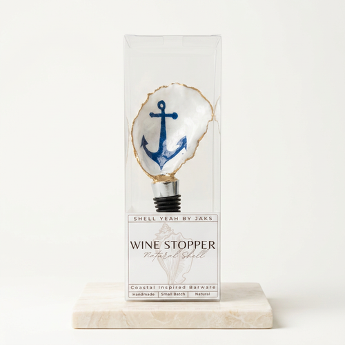 Anchor motif oyster shell wine stopper with gold rim finish