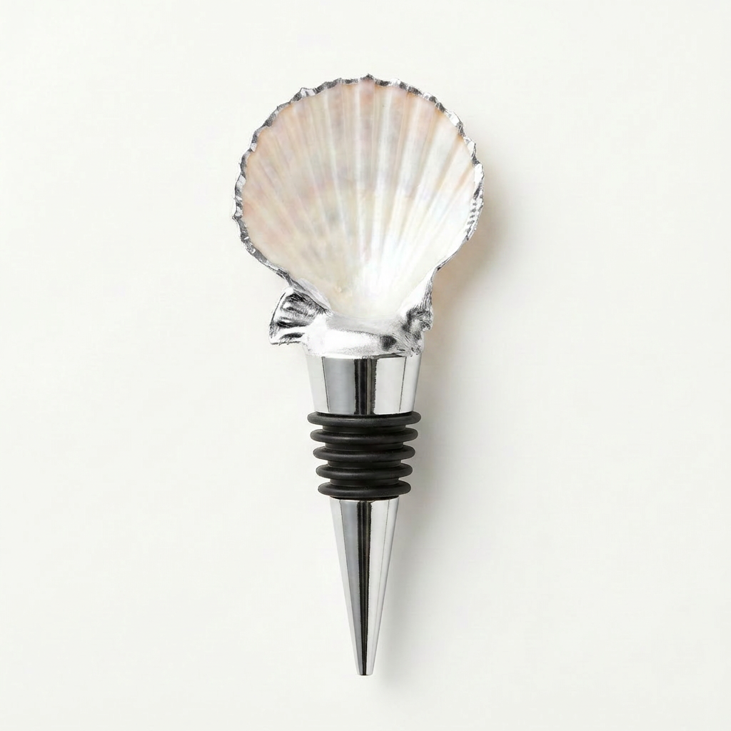 Small Bright Calico Scallop Shell Wine Stopper