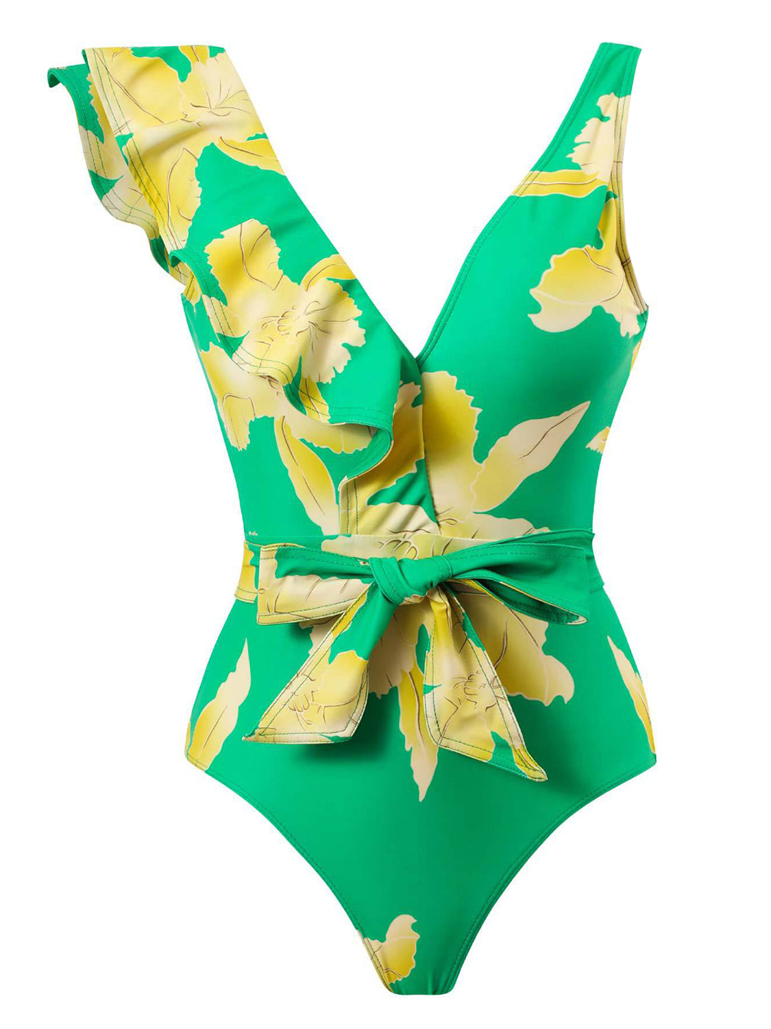 Tied Printed V-Neck Sleeveless One-Piece Swimwear