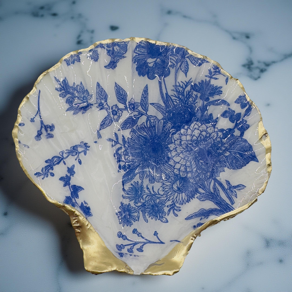 Indigo Bloom Trinket Scallop Soap Dish