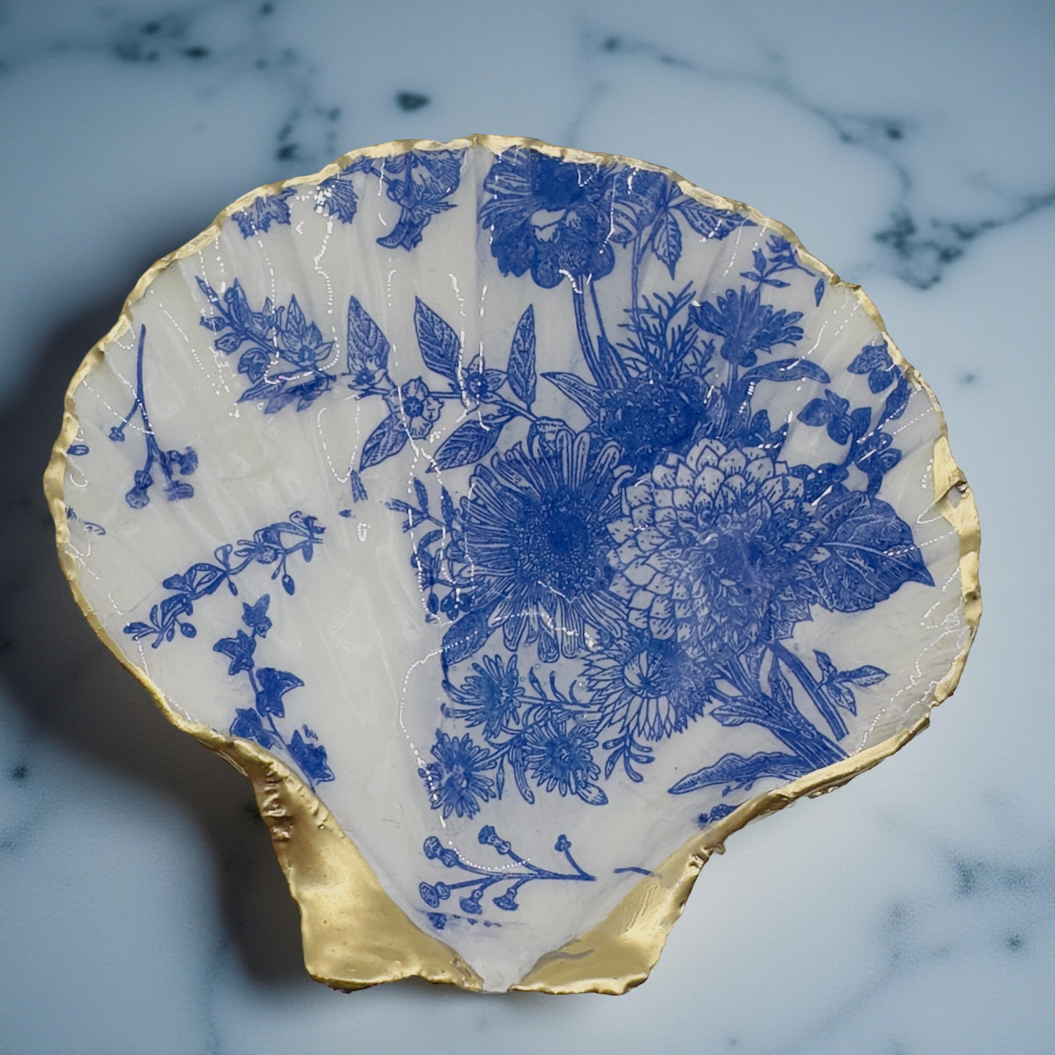 Indigo Bloom Trinket Scallop Soap Dish