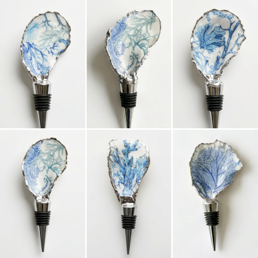 Blue Coral Reef Oyster Shell Wine Stopper