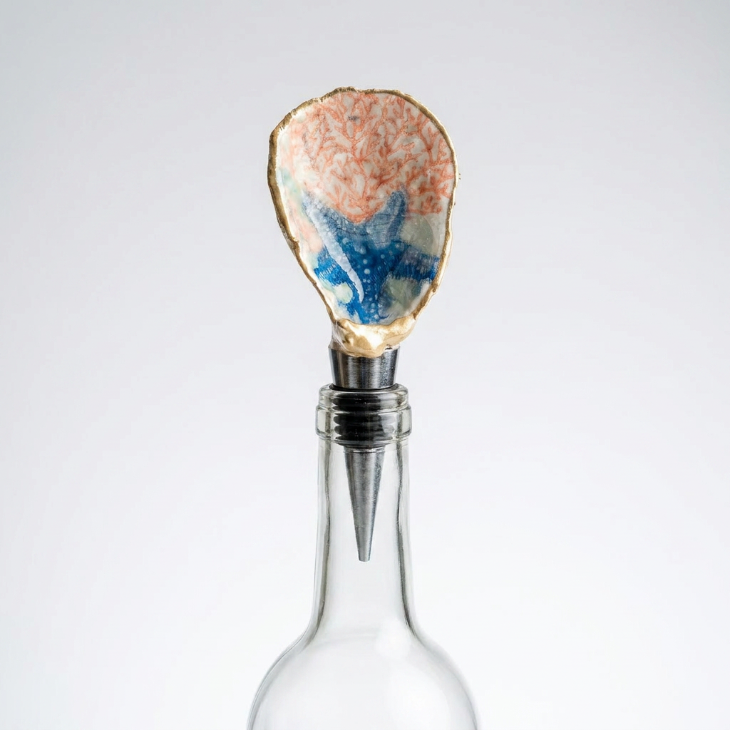 Coral Reef Oyster Shell Wine Stopper Coastal Gift