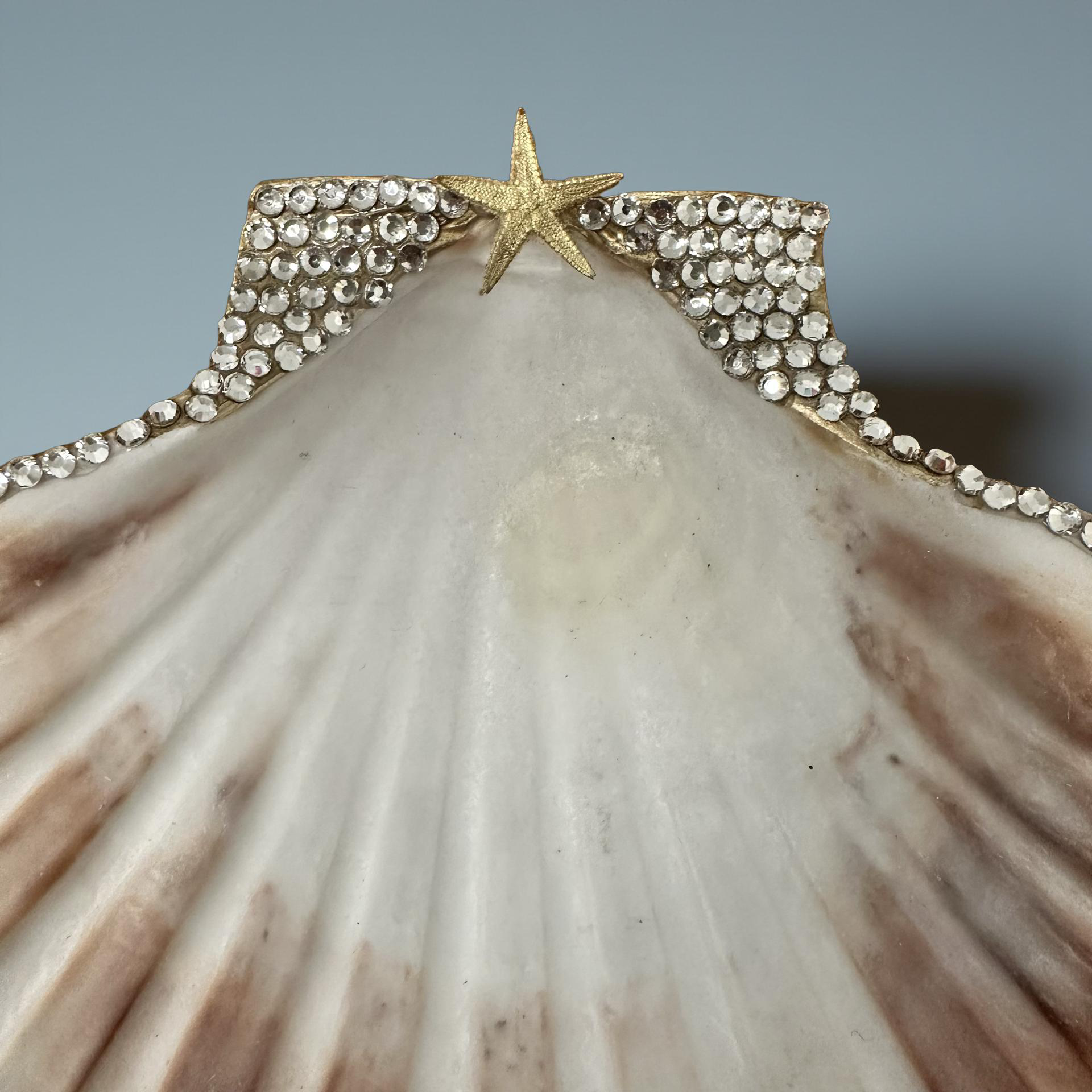 Rhinestone Scallop Shell Dish Gold Starfish Coastal Trinket