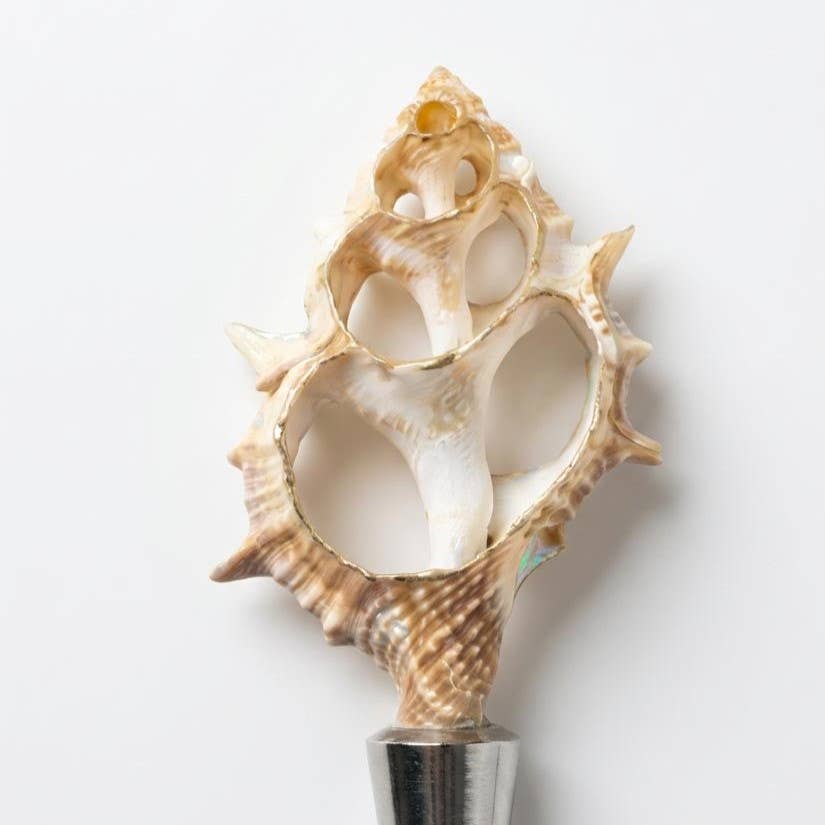 Sliced Pink Murex Shell Wine Stopper Gold Rim
