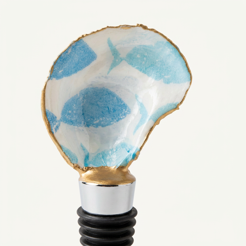 Blue Fish Oyster Shell Wine Stopper