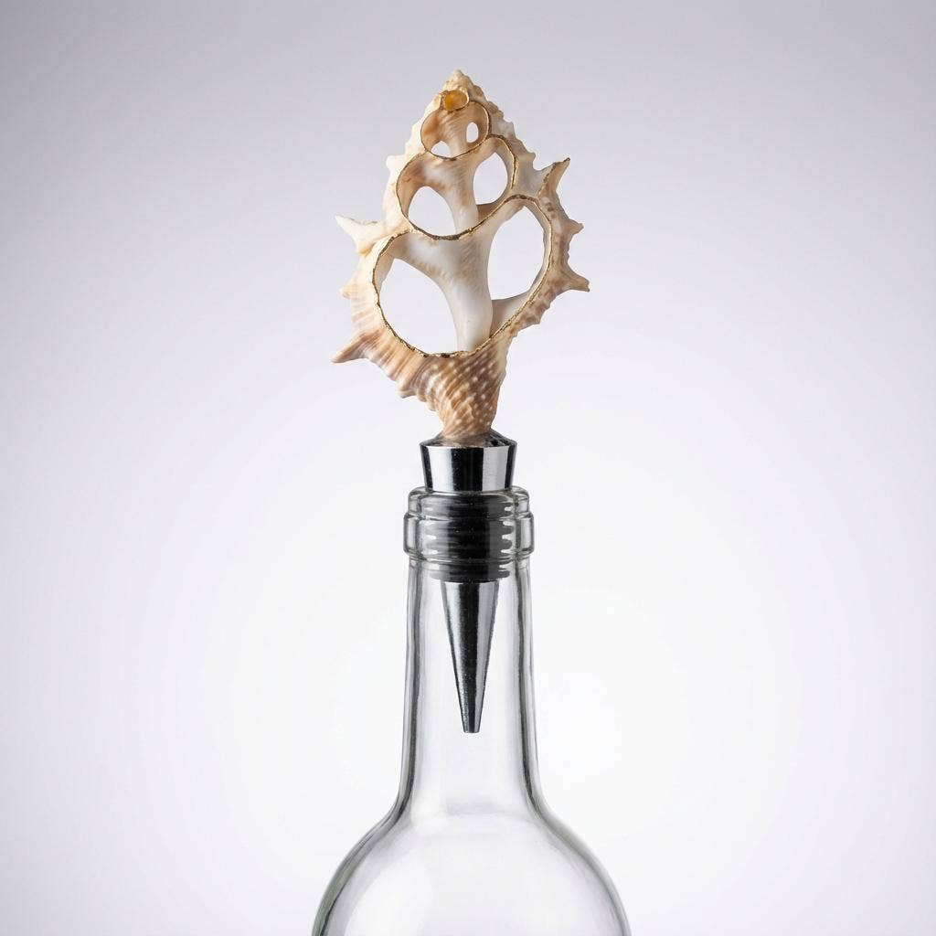 Sliced Pink Murex Shell Wine Stopper Gold Rim