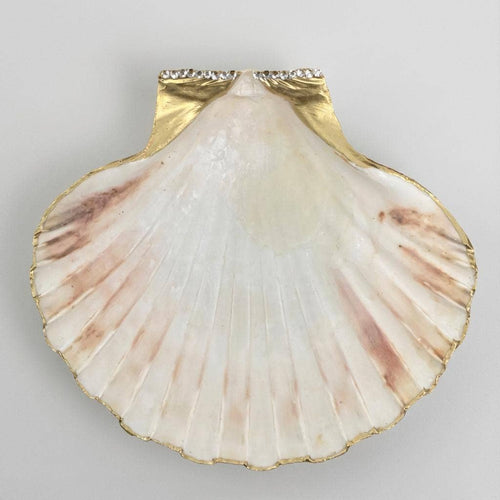 Scallop shell trinket dish with crystal-like glam finish and gold rim