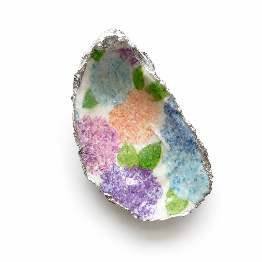 Pastel Hydrangea Oyster Shell Jewelry Dish