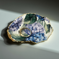 Oyster shell jewelry dish with hydrangea motif and nautical ring holder