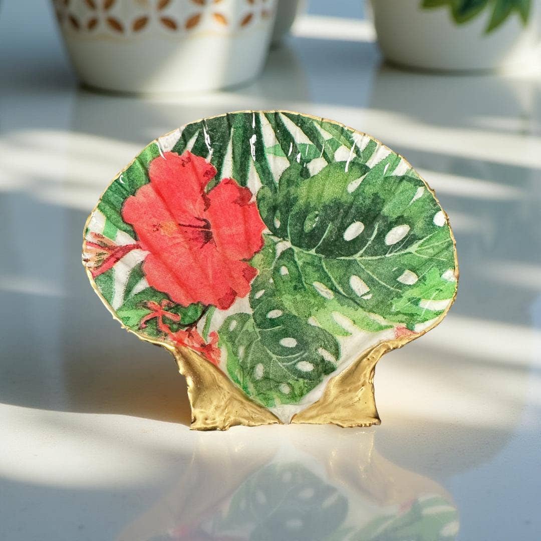 Hibiscus Monstera Scallop Dish
