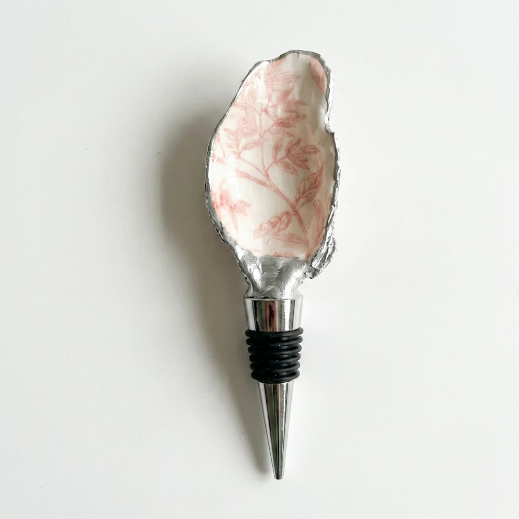 Blush Botanical Oyster Shell Wine Stopper Coastal Gift