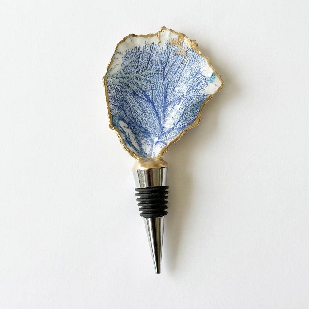 Blue Coral Reef Oyster Shell Wine Stopper