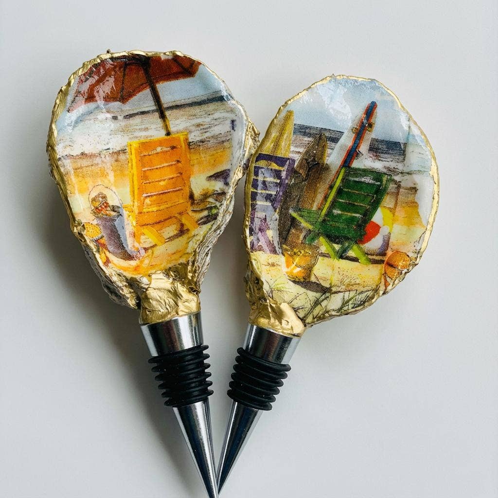 Beach Chair Oyster Shell Wine Stopper