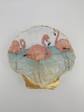 Flamingo motif scallop shell soap dish with gold accents