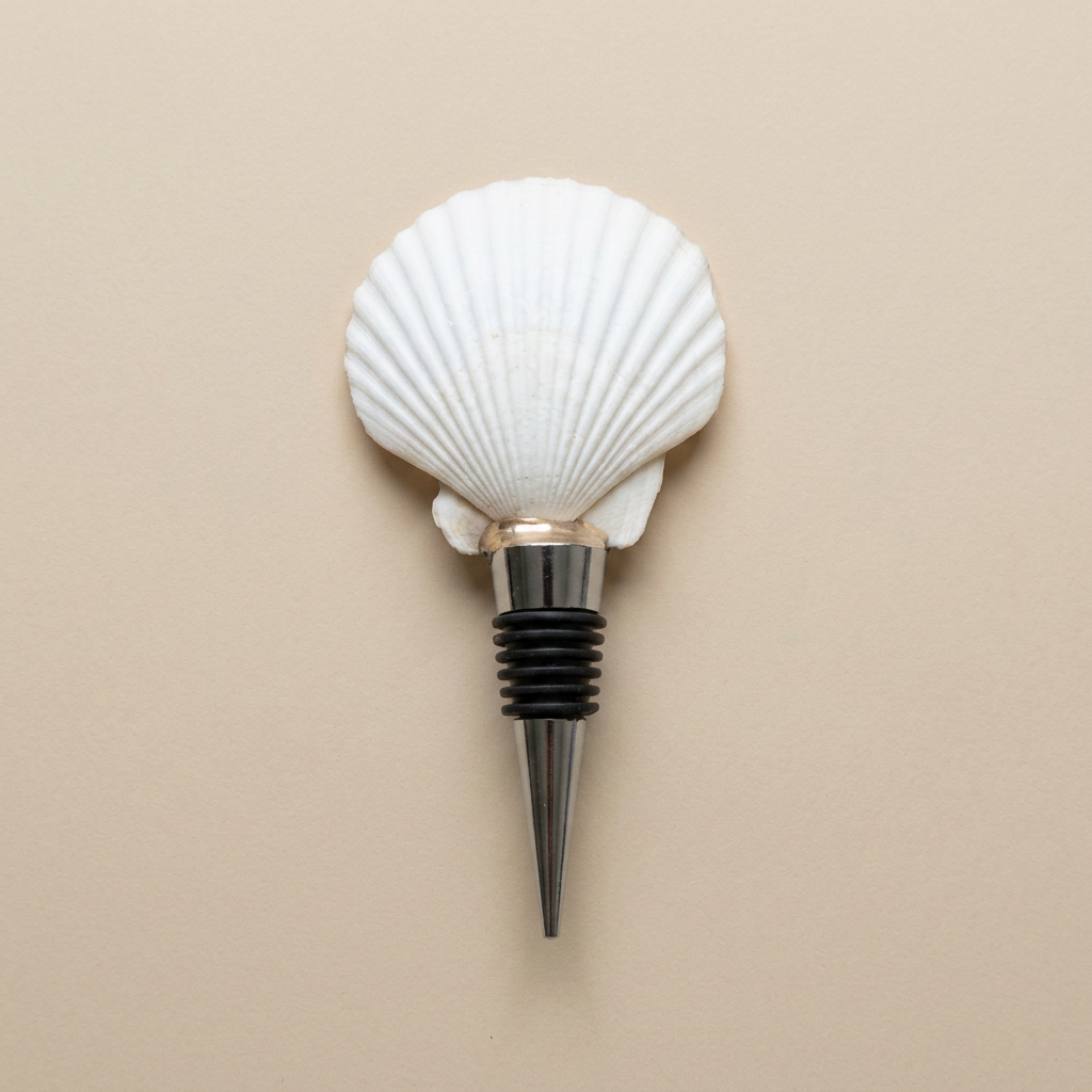 White Scallop Shell Wine Stopper Pearl Option