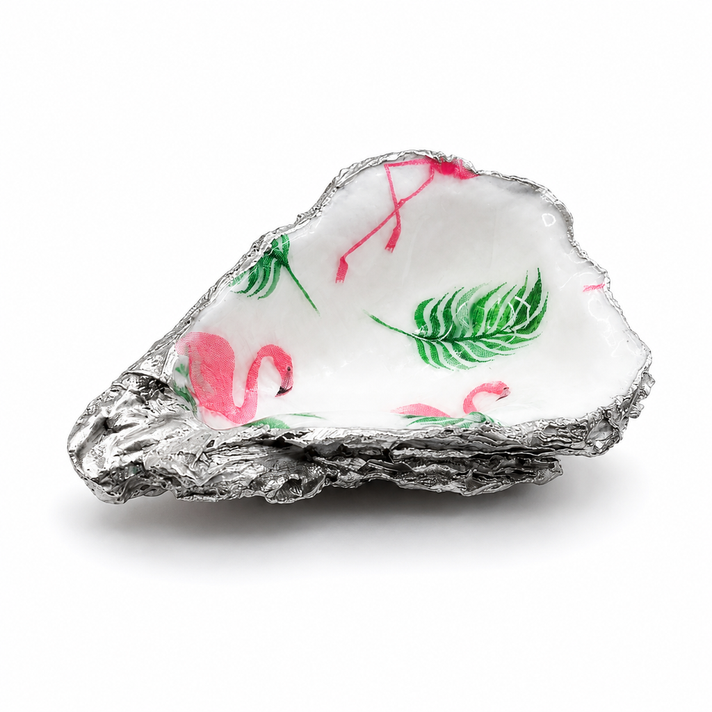 Pink Flamingo Oyster Shell Jewelry Dish