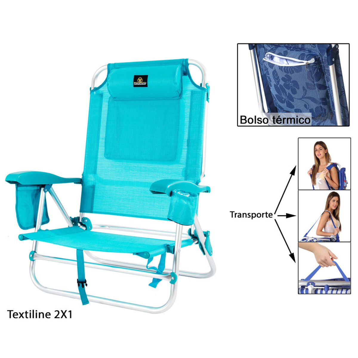 Folding Chair with Cooler Textiline Coral 55 x 24 x 63 cm Turquoise