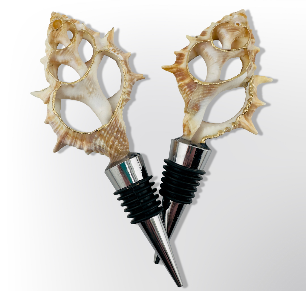 Sliced Pink Murex Shell Wine Stopper Gold Rim