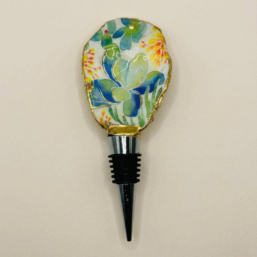 Succulent motif oyster shell wine stopper with gold rim finish