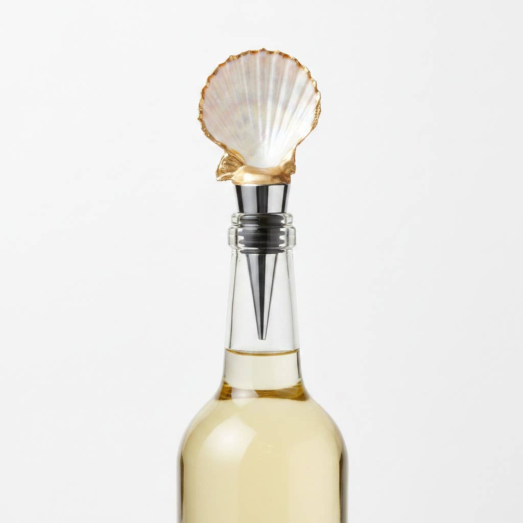 Small Bright Calico Scallop Shell Wine Stopper
