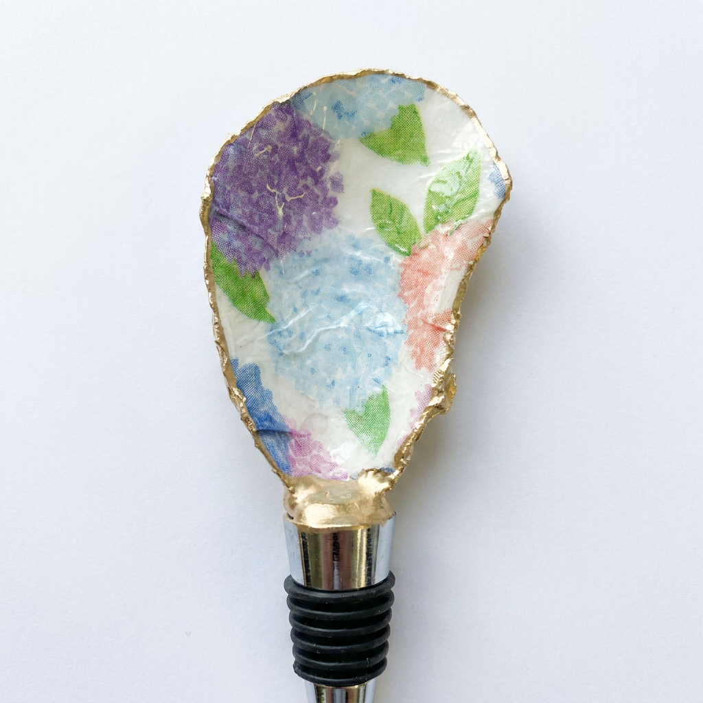 Pastel Floral Oyster Shell Wine Stopper Coastal Gift