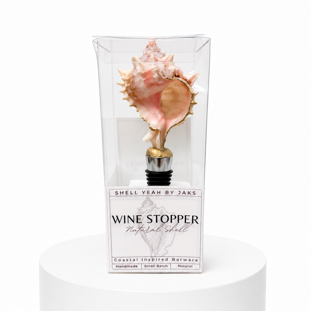 Natural murex shell wine stopper with stainless steel base