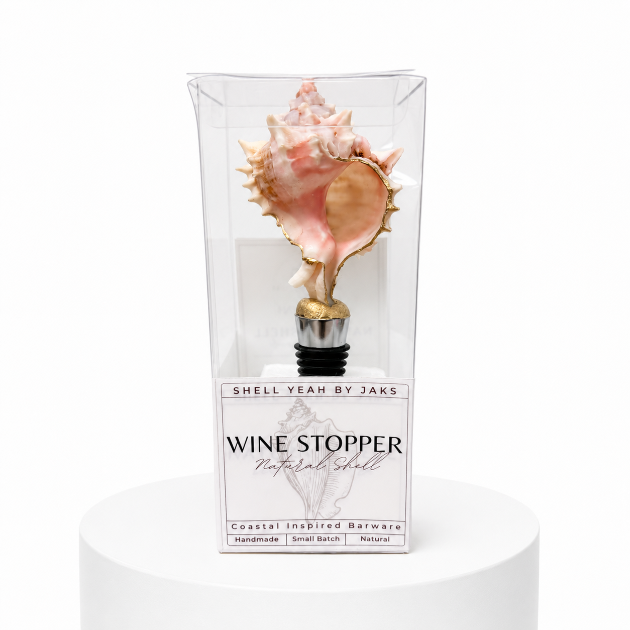 Natural murex shell wine stopper with stainless steel base