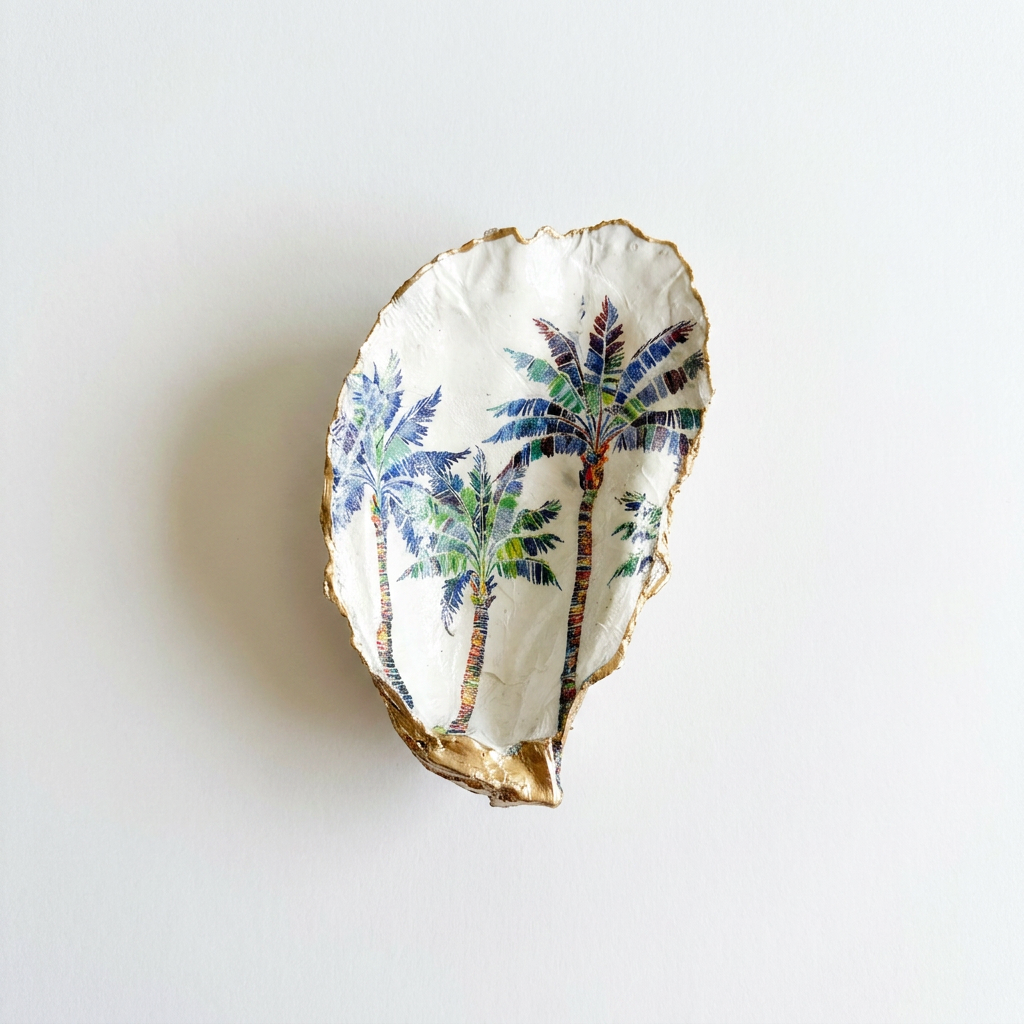 Tropical Palm Oyster Shell Jewelry Dish