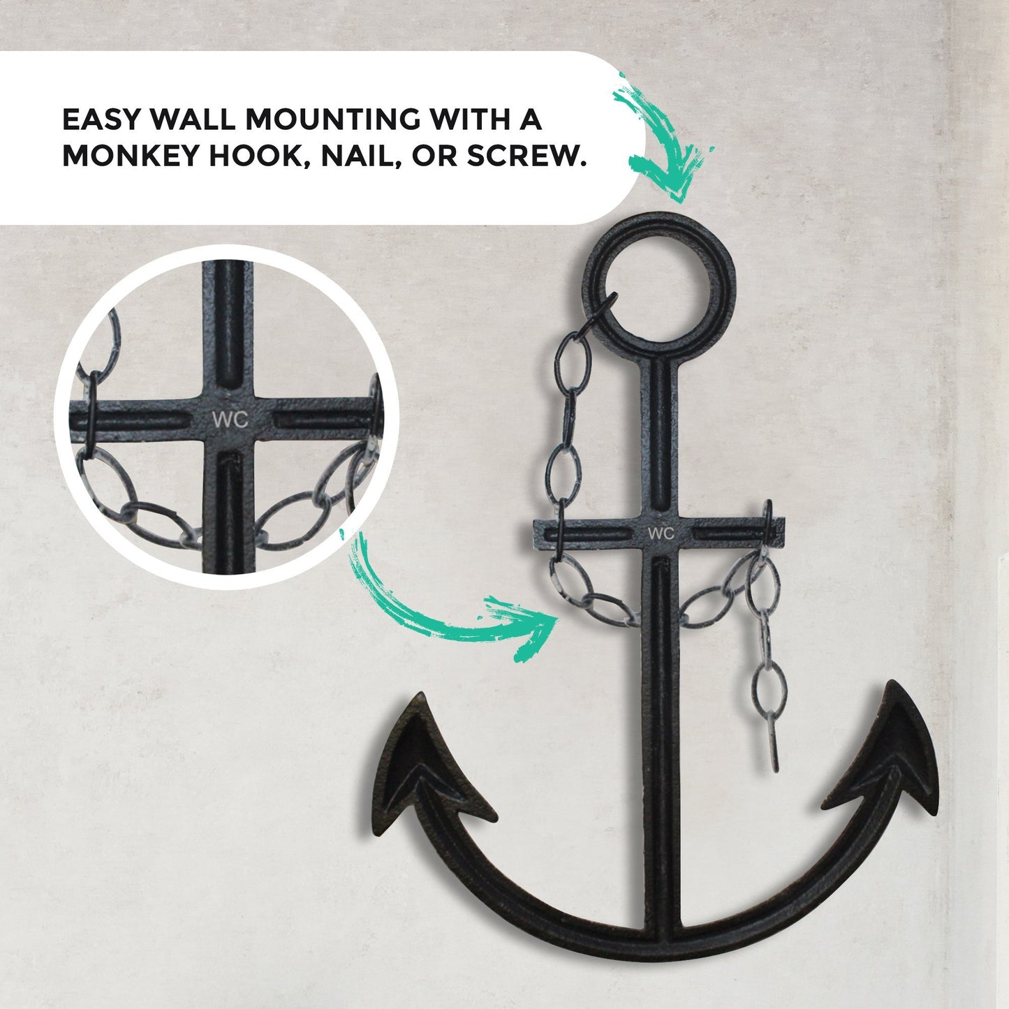 Rustic Navy Anchor Wall Decor, 16"