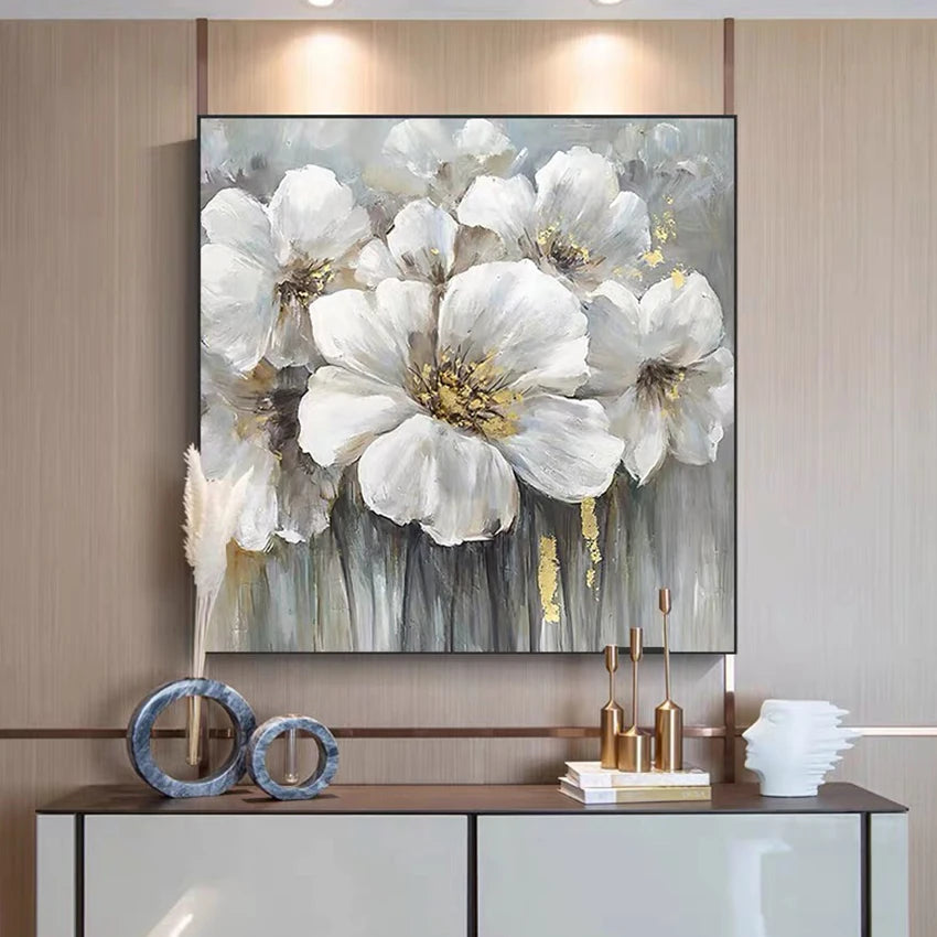 Flower Pictures Pieces White Flower Wall Art Oil Paintings Unframed