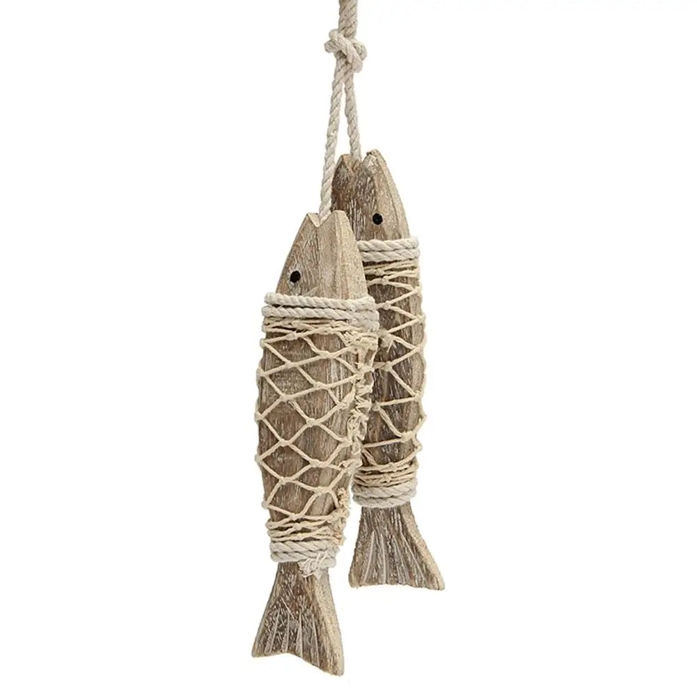 Vintage Mediterranean Retro Hanging Fish Ornament Wooden Pendant Hand