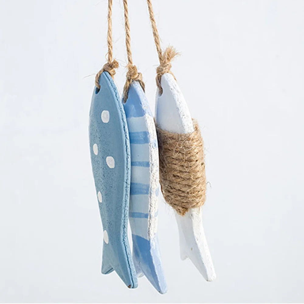 Fish String Wooden Fish Cast Nets For Fishing For Kindergarten Fish Skewers Solid Wood Carving Pendant Wooedn Fish Hanging