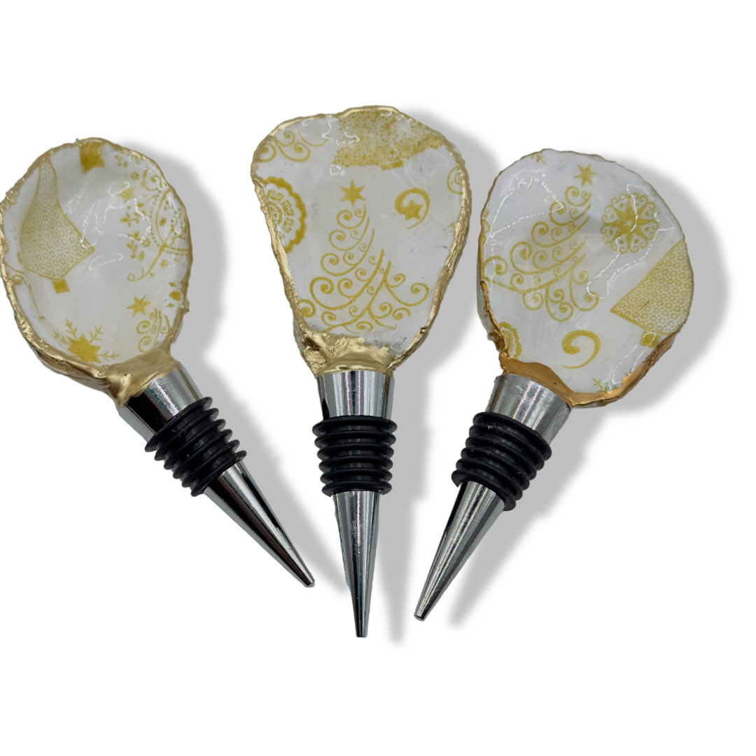 Golden Holiday: Handcrafted Christmas Oyster Shell Wine Stoppers