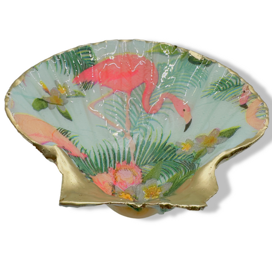 Tropical Flamingo Gilded Scallop Dish