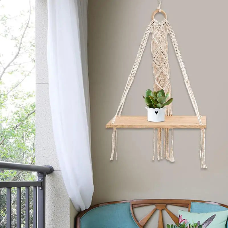 Macrame Wall Hanging Tapestry With Wooden Shelf Handwoven Bohemia Tassel Curtain Tapestry Wedding Backgrou Boho Decor