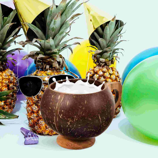 Natural Coconuts Shell Cups  Drinking Cups Wooden Bases Novelty Cocktail Glasses Hawaiian Theme