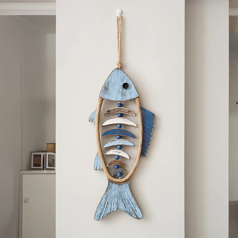 Mediterranean Wood Fish Pendant Hanging Wall Decoration Vintage Living