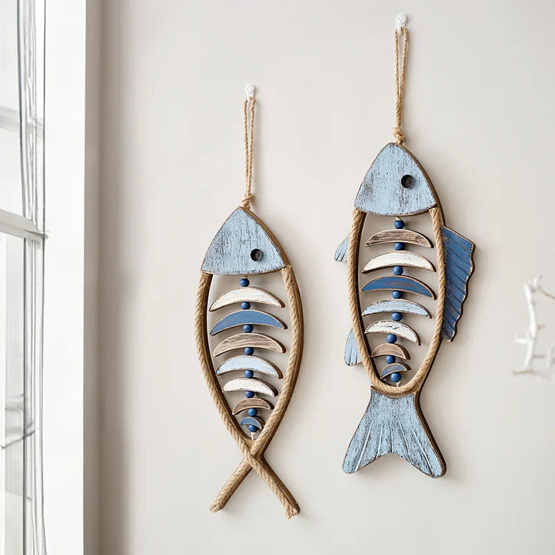 Mediterranean Wood Fish Pendant Hanging Wall Decoration Vintage Living